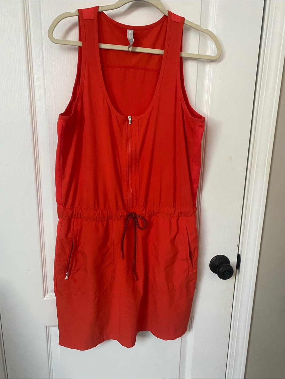 Athleta Sleeveless Zip-Front Drawstring Mini Dress - Red